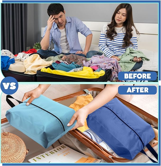 6 Pcs Travel Shoe Bags with Zipper Portable Suitcase Shoe Organizer Packing for Men Women Nylon Multicolor(L,Blue)