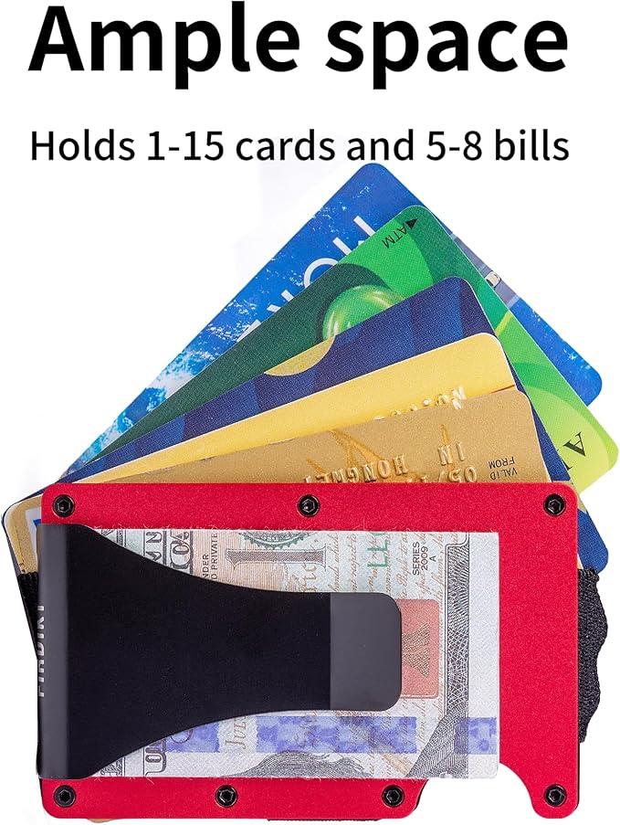 Carbon Fiber Minimalist Wallet for Men Credit Card Holder Money Clip & Cash Strap Slim RFID Mens Wallets(Matt Red)