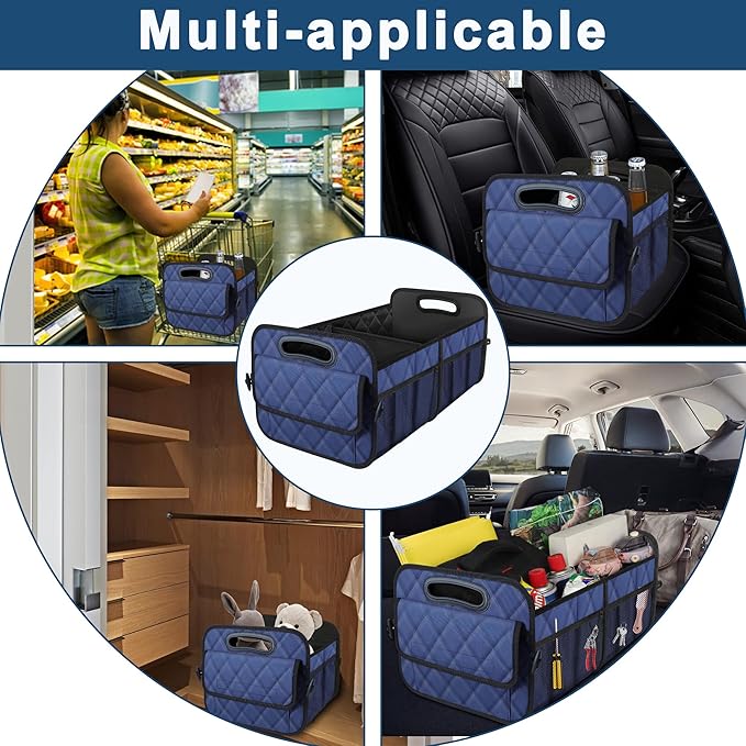 Deosk Car Trunk Organizer for SUV, Car Organizers and Storage with 6 Pocket, Car Accessories for Women/Men 50L Waterproof Polyester Trunk Organizer(Medium, Dark Blue)