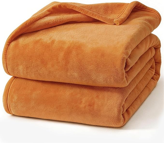 Hansleep Fleece Orange Twin Blanket, Super Soft Flannel Fuzzy Plush Cozy Blanket for All Seasons, Orange, Twin 60x80 Inches