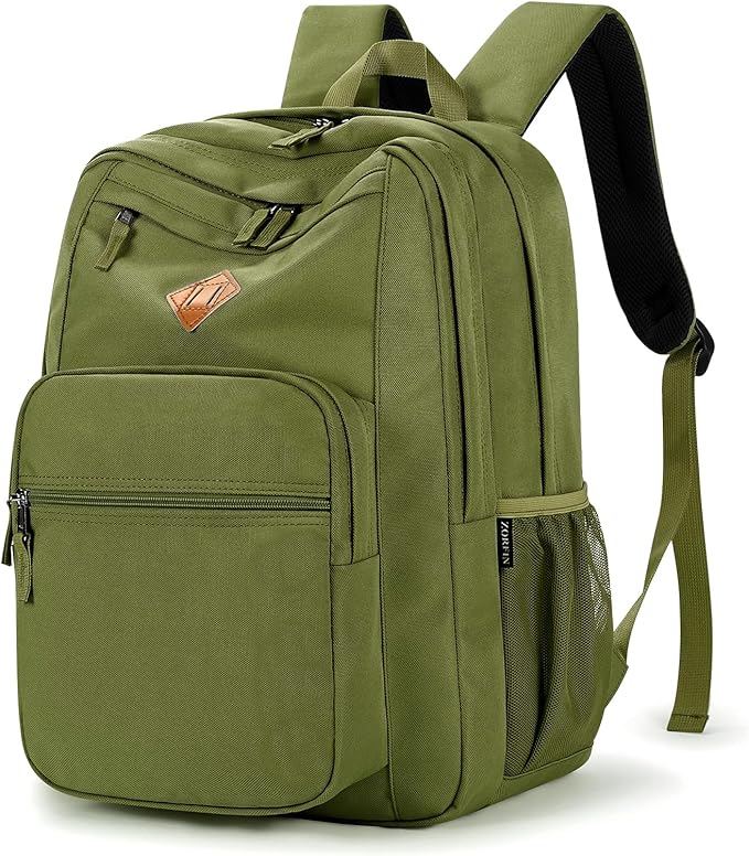 ZORFIN 26L Backpack for College, and Travel: Water Resistant Bookbag - Army Green