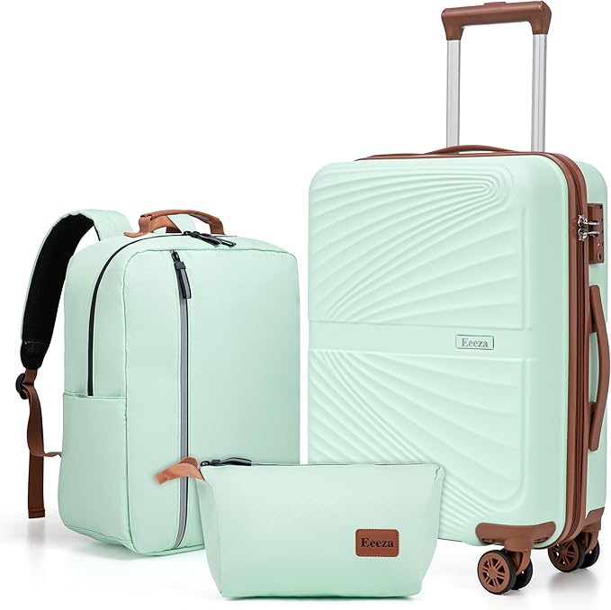Carry On Luggage Set 22x14x9 Airline Approved Luggage Sets 3 Piece,Suitcases with Wheels,ABS Hard Case Luggage with TSA Lock Spinner Wheels(20 Inch,BP/TB)