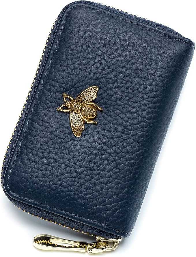 imeetu RFID Credit Card Holder, Small Leather Zipper Card Case Wallet for Women