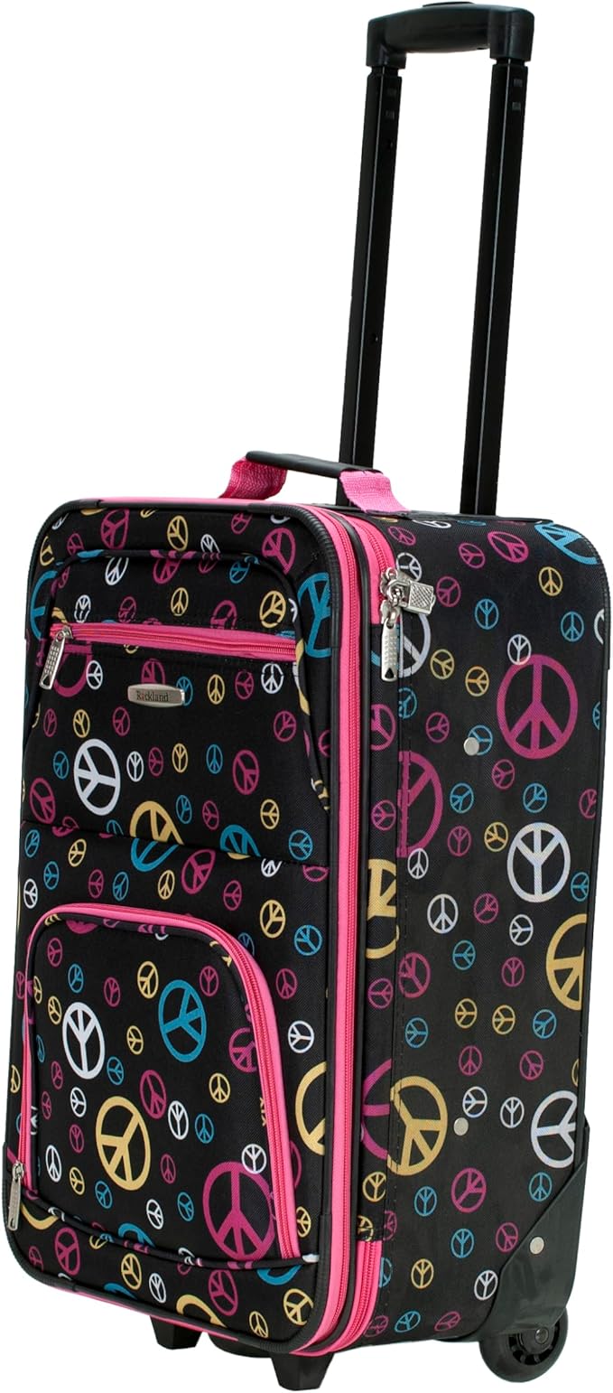 Rockland Fashion Softside Upright Luggage Set,Expandable, Wheel, Telescopic Handle, Peace, 2-Piece (14/19)