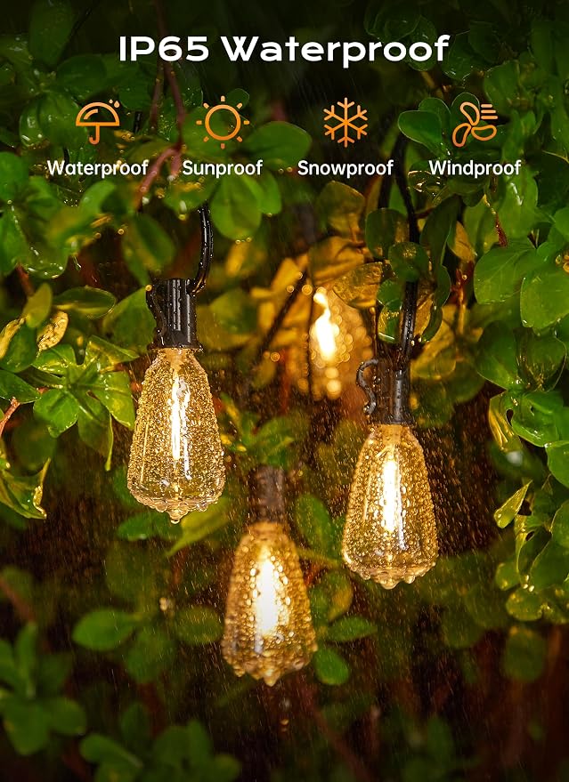 Minetom 100FT Outdoor String Lights with Remote, ST38 Patio Lights Dimmable | Waterproof LED Christmas Lights with 3 Modes, Shatterproof Connectable Outside Lights for Backyard Porch Deck Garden Decor