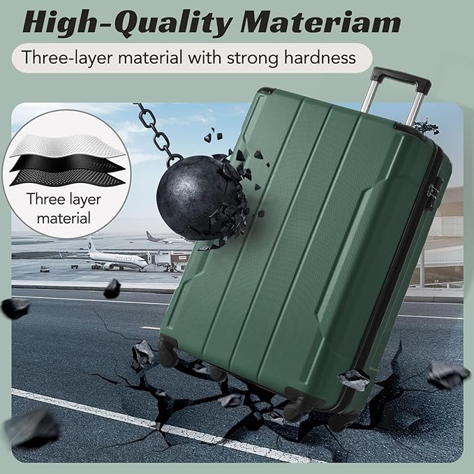 Merax Luggage Set 6 Piece Expandable Lightweight ABS Hardshell Travel Suitcases with Wheels, Corner Guards (Green, 6 piece set)