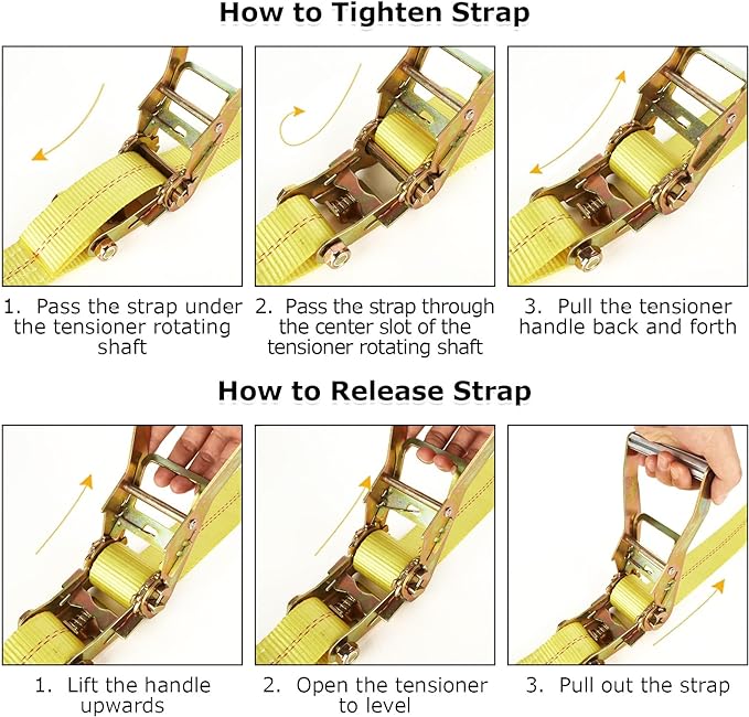 4 Pack 2 Inch Ratchet Straps Heavy Duty 20ft Tie Down Straps Ratchet with Double J Hook, 10000 LBS Break Strength, Cargo Ratchet Straps for Moving, Truck, Trailers, Motorcycles, Kayaks, Car Roof