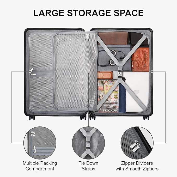 LEVEL8 Elegance Checked Luggage, 24 Inch Hardside Suitcase, Lightweight Matte Hardshell with Tsa Lock, Large Suitcases with Spinner Wheels, Black