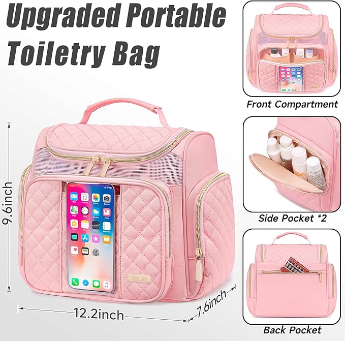 Large Toiletry Bag for Women Men,Bathroom Bag,Water Resistant Shower Bag,Makeup Bag,Portable Shower Caddy for College Dorm,Hanging Travel Toiletry Bag with Transparent Waterproof Phone Pocket