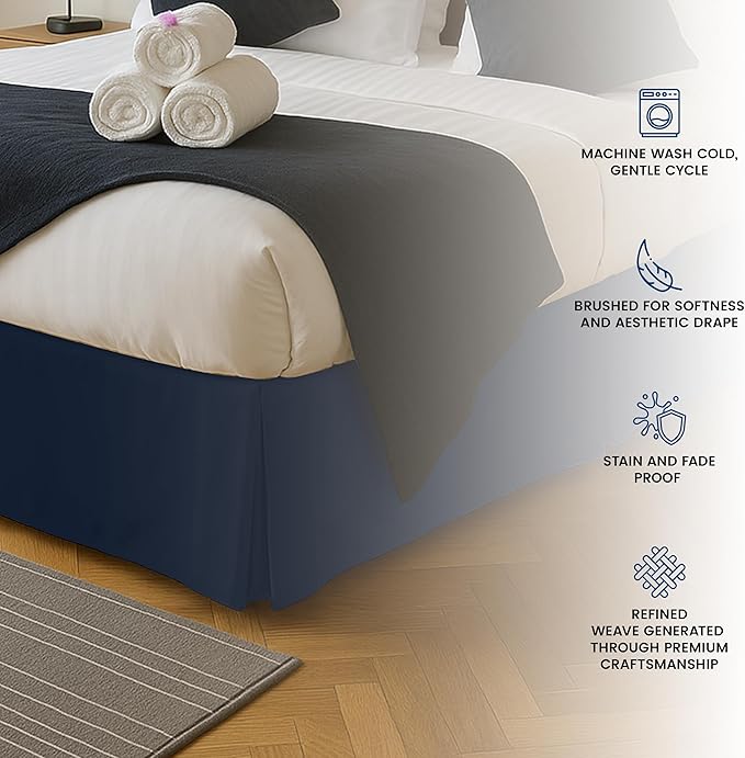 Full Bed Skirt, Hides Under-Bed Storage 16 Inch Drop, Pleated, White | Easy Fit Design, Shrinkage & Fade Resistant, Hotel Style, Microfiber Durable Fabric, Machine Washable