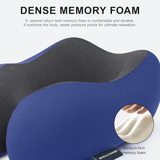 Travel Pillow for Airplane Memory Foam Neck Pillow, Soft & Support Travel Pillow for Travelling, Sleeping Rest, Car, Train and Home Use (Dark Blue)