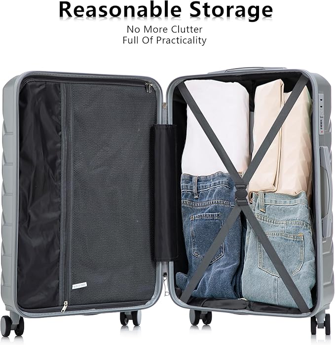 Hardshell Luggage, Lightweight Suitcase with Spinner Wheels, Silver