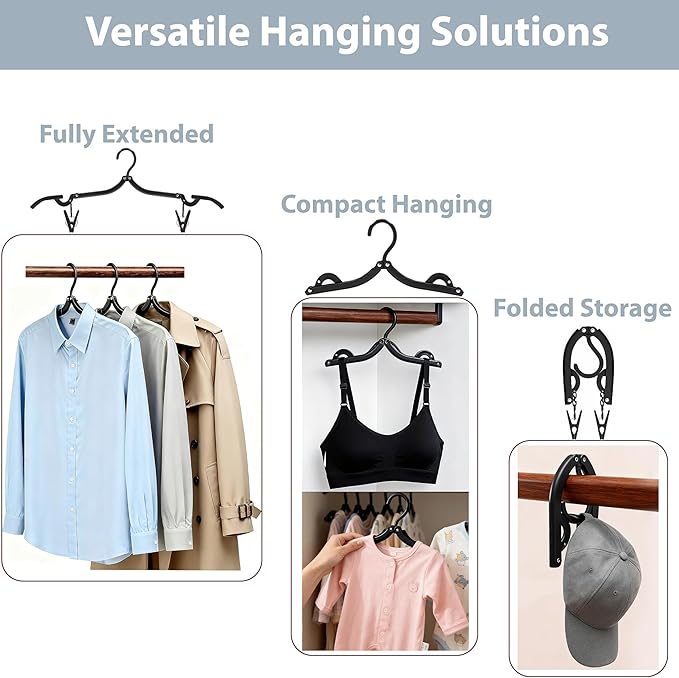 Travel Hangers, Cruise Ship Essentials Travel Essentials, Portable Cruises Must Haves 2025, Folding Hangers for Suitcase, RV Camping Airplane Europe Vacation Essential (30, Black)