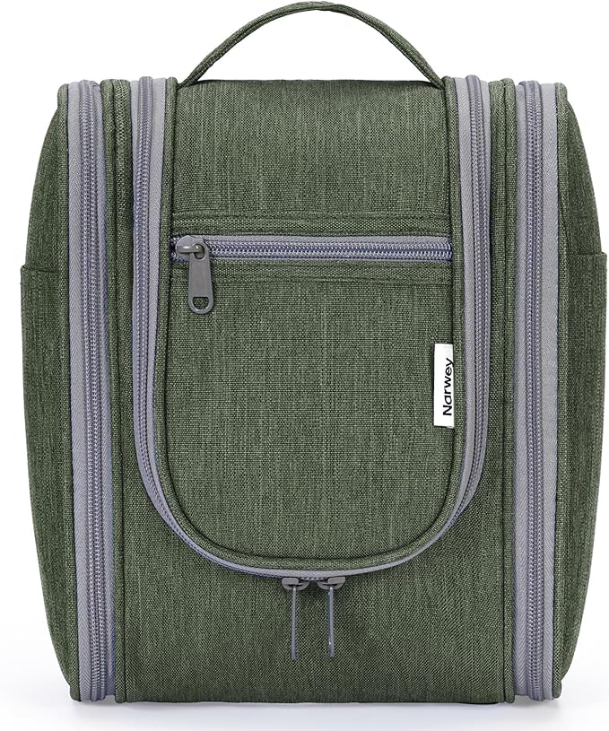 Narwey Small Hanging Travel Toiletry Bag Cosmetic Make up Organizer for Women and Men (Medium, Army Green)