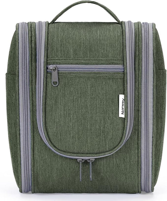 Narwey Small Hanging Travel Toiletry Bag Cosmetic Make up Organizer for Women and Men (Medium, Army Green)