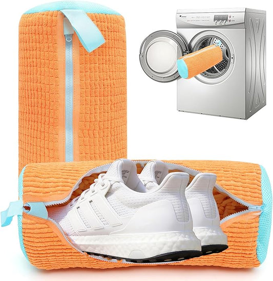 2PCS Shoes Washing Machine Bags, Laundry Shoe Bag for Washer and Dryer, Reusable and Durable Zipper Sneaker Shoe Washing Bag, Tennis Shoes Cleaning Bag for All Shoe Types (Orange)