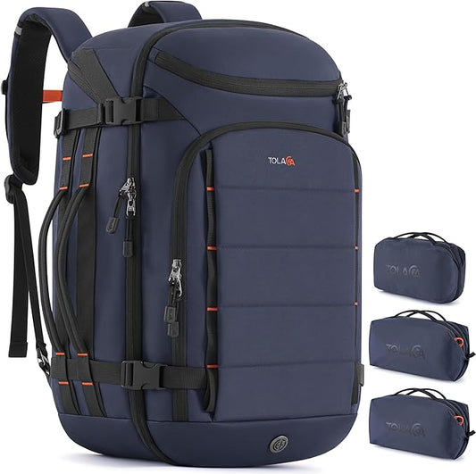 Tolaccea Travel Backpack Carry On 40L, Large Laptop Backpack with 3 Packing Cubes, Flight Approved Duffel Luggage Bag for Men Women, Water-resistant Business Rucksack Daypack, Fits 15.6" Laptop, Navy
