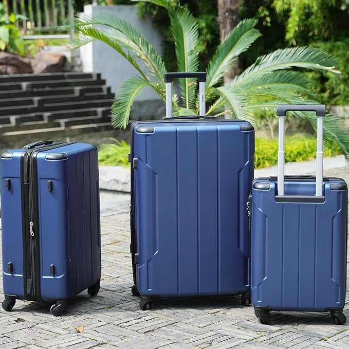 Merax 28 Inch Checked-Large Luggage with Wheels Aluminum Alloy Corner Hard Shell Suitcase TSA Luggage Suitcases for Travel Woman Men(Blue)