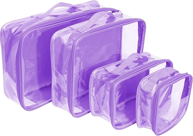Clear Packing Cubes set of 4 / Packs 7-10 Days of Clothes/Premium PVC Plastic Storage Bags