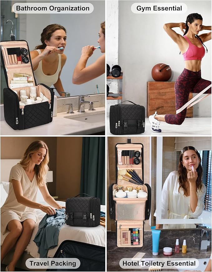 Hanging Toiletry Bag for Women, Travel Toiletry Bag Standing Toiletry Organizer with Hook Large Makeup Cosmetic Bag Portable Hanging Toiletry Organizer Bags for Full-Size Toiletries, Accessories