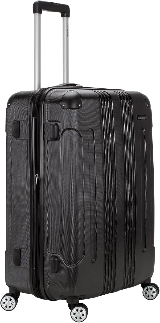 Rockland London Hardside Expandable Spinner Wheel Luggage, Black, Checked-Large 28-Inch