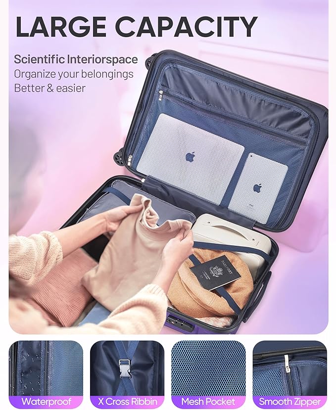 Carry on Luggage - Airline Approved Suitcases with Spinner Wheels, Built-In TSA Lock，Hard Shell Expandable Suitcases