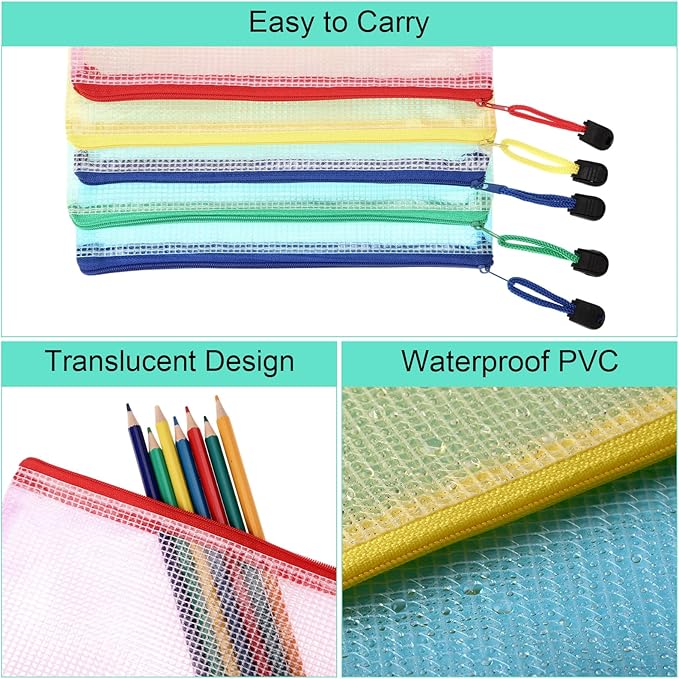 Harloon 150 Pack Pencil Pouch Bulk Gifts Back to School Mesh Zipper Pencil Cases 9.5 x 4.5 Inch Small Clear Holder Storage Multipurpose Cosmetics Toiletry Bags for Office Bill Travel(5 Colors)