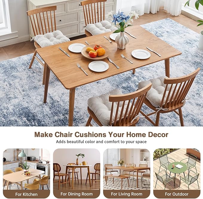 BETU Chair Cushions for Dining Chairs Set of 4,3.5" Thick Kitchen Table Chair Pads with Ties,Non Slip Backing and Covers, Seat Cushion for Dining Room,Bar,Patio Chairs,16"X16"X3.5",Beige