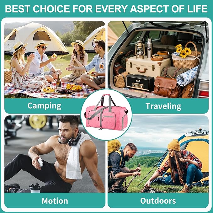 Dimayar 115L Travel Duffle Bag for Men Women - Foldable Duffel Bag with Shoes Compartment - Overnight Bags Waterproof & Tear Resistant(Pink)