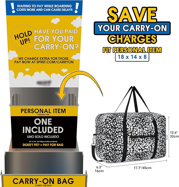 For Spirit Airlines Personal Item Bag 18x14x8 Foldable Travel Duffel Bag Tote Carry on Luggage Duffle Overnight for Women and Men