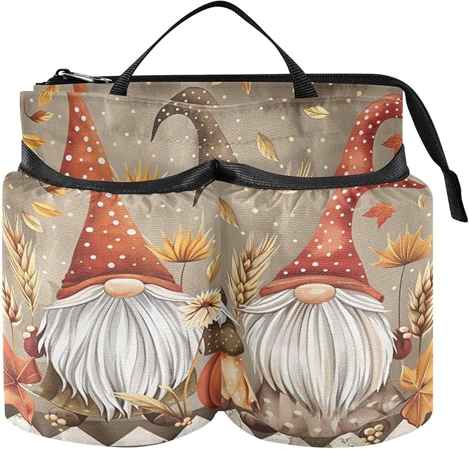 Pumpkin Gnomes Maple Leaf Luggage Cup Holder Travel Portable Free Hand Drink Carrier Suitcase Drinks Beverage Holder Carry-On Bottle Mug Holder Organizer Bag Travelers Accessories