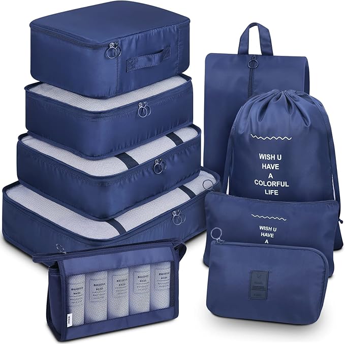 Mossio 9 Set Packing Cubes with Shoe Bag & Electronics Bag - Luggage Organizers Suitcase Travel Accessories