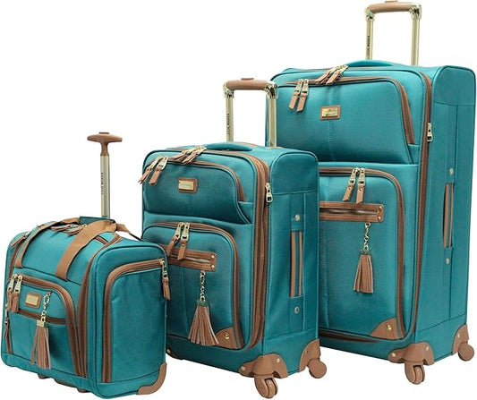 Steve Madden Designer Luggage Collection - 3 Piece Softside Expandable Lightweight Spinner Suitcase Set - Travel Set Includes an Under Seat Bag, 20-Inch Carry on and 28-Inch Checked Suitcase, Harlo