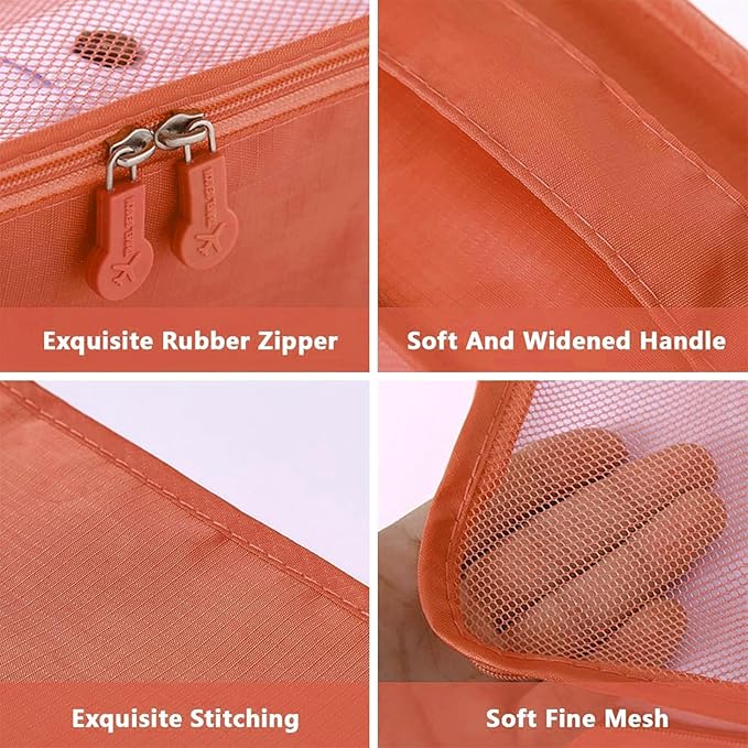 7 Set Packing Cubes for Travel Luggage Packing Bags Reusable Waterproof Suitcase Organizer Bags Set with Shoe Bag and Toiletry Bag (Orange)