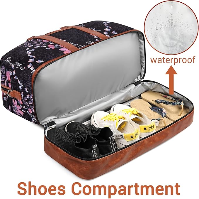 Weekender Bag for Women, Large Overnight Bag Canvas Travel Duffel Bag Carry On Tote with Shoe Compartment 21" 3Pcs Set