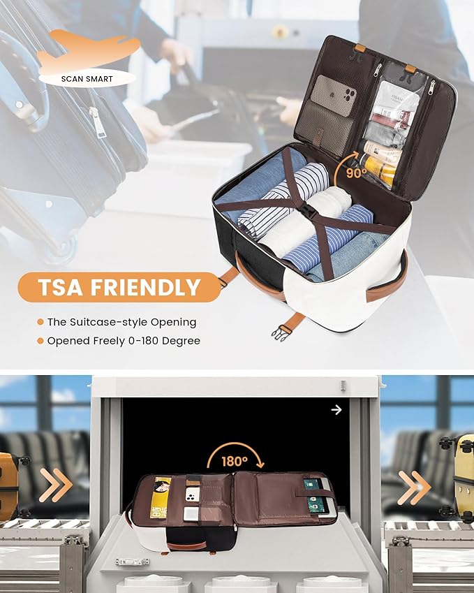 LOVEVOOK Travel Backpack for Women, TSA Carry On Backpack Flight Approved Luggage, 50L Water Resistant Personal Item Daypack Large Weekender Bag fit 18 inch Laptop with 3 Cubes, Beige-black-brown