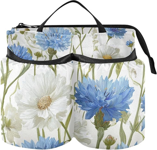 Blue Cornflowers Butterfly White Daisy Luggage Cup Holder Travel Portable Free Hand Drink Carrier Suitcase Drinks Beverage Holder Carry-On Bottle Mug Holder Organizer Bag Travelers Accessories