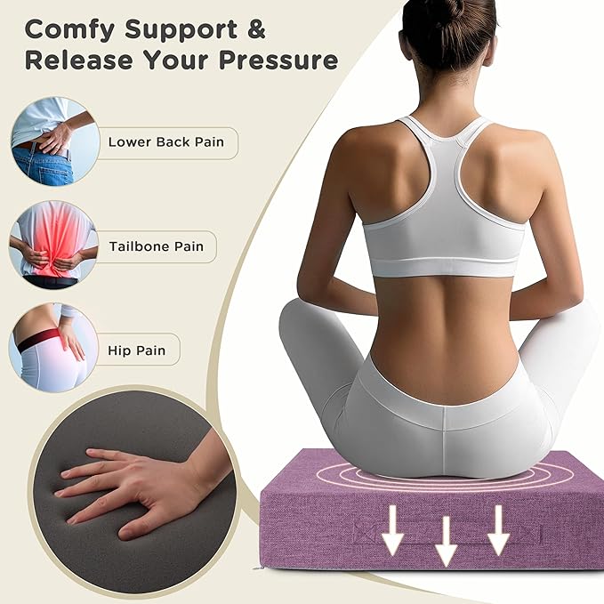 AddGrace Recliner Cushions for Elderly Thick Seat Cushion 20"x20"x4" Chair Pads with Non Slip Backing and Washable Cover for Couch Armchair Chairs Purple