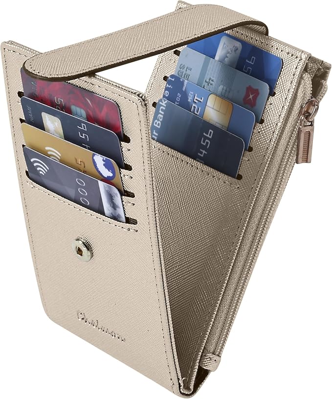 Chelmon Womens Wallet Slim RFID Blocking Bifold Multi Card Case Wallet with Zipper Pocket (Silver Gold)