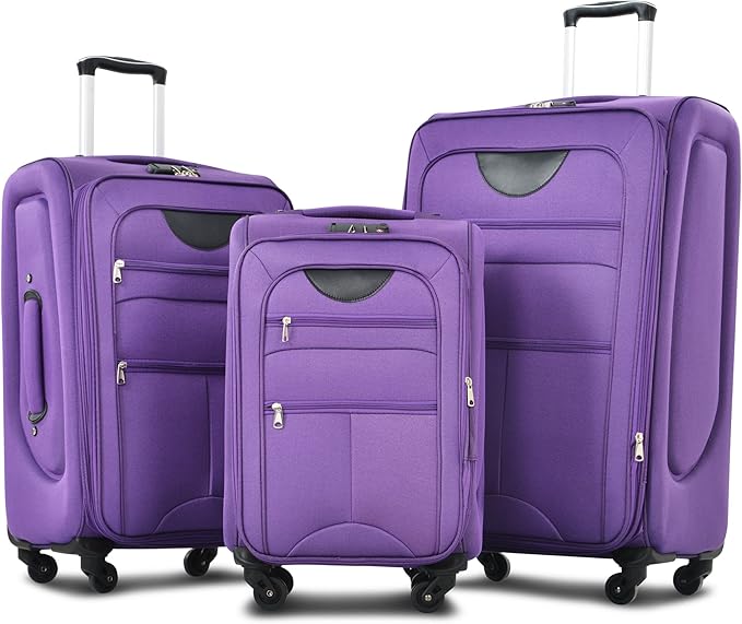 Merax Softside Luggage Set, Travel Suitcase Expandable Lightweight, 3 Piece Luggage Sets with Spinner Wheels 22" 26" 30" Suitcase with TSA Lock (Purple)