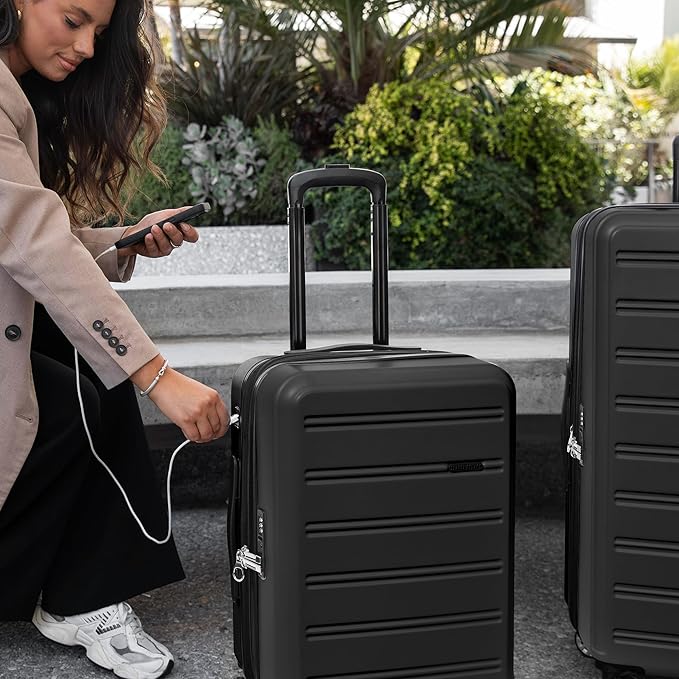 Travel Select Snowcreek Hardside Expandable Spinner Luggage w/USB Port, Black, 21-Inch Carry-on