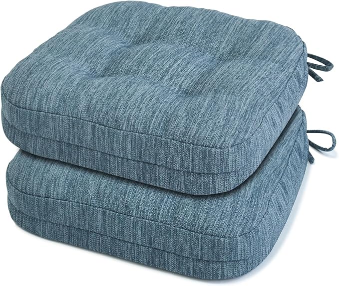 Shinnwa Dining Chair Cushions Set of 2, Dual-Layer Memory Foam Kitchen Chair Cushions, Patented Design Seat Pads with Ties, 16.5 x 16.5 x 3.5in, 2 Pack, Denim Blue