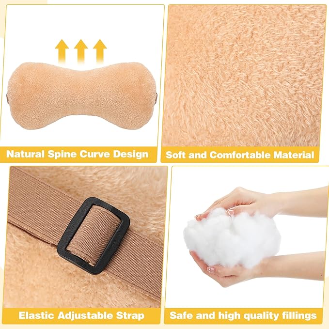 1 Pc Neck Pillow for Recliner Headrest Pillow Bone Shaped Chair Plush with Adjustable Strap Neck Support and Pain Relief Curve Head Cushion for Car Travel Airplane (Coffee)