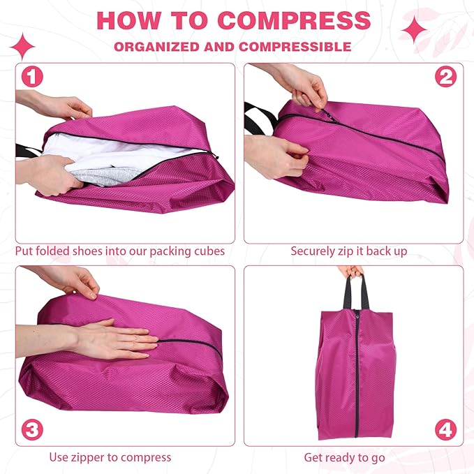 6 Pcs Travel Shoe Bags with Zipper Portable Suitcase Shoe Organizer Packing for Men Women Nylon Multicolor(L,Purple)