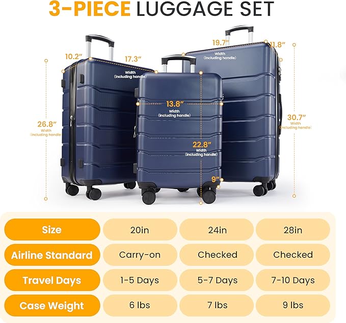HealSmart Hardside Carry-On Luggage, Expandable Portable Hardshell Luggage with Spinner Wheels, Lightweight Suitcase TSA Lock, 28 Inch, Blue