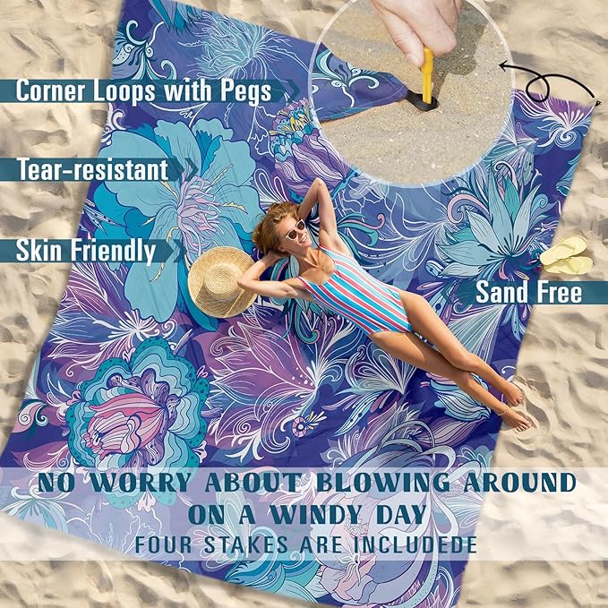 Famstar Beach Blanket Sandproof Waterproof 78''×110'' 1-7Adults Oversized,Compact Lightweight Durable Beach Mat for Travel Camping Hiking Picnic Blanket