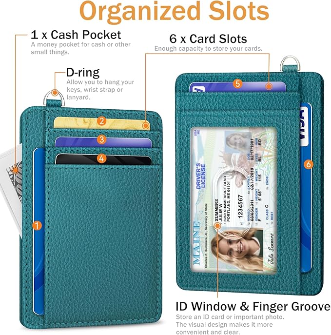 Yonlevres Credit Card Holder for Women, Slim RFID Wallet Front Pocket Small Card Holder, Travel ID Window PU Leather Cute Funny Thin RFID Blocking Case Organizer Gifts Ladies Blue