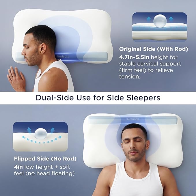 Bedsure Cervical Neck Pillow - Ergonomic Memory Foam Pillows for Side & Back Sleepers, Orthopedic Shape Gently Supports Head & Neck, Shoulder Pain Relief for Deeper Sleep Cloud Pillow