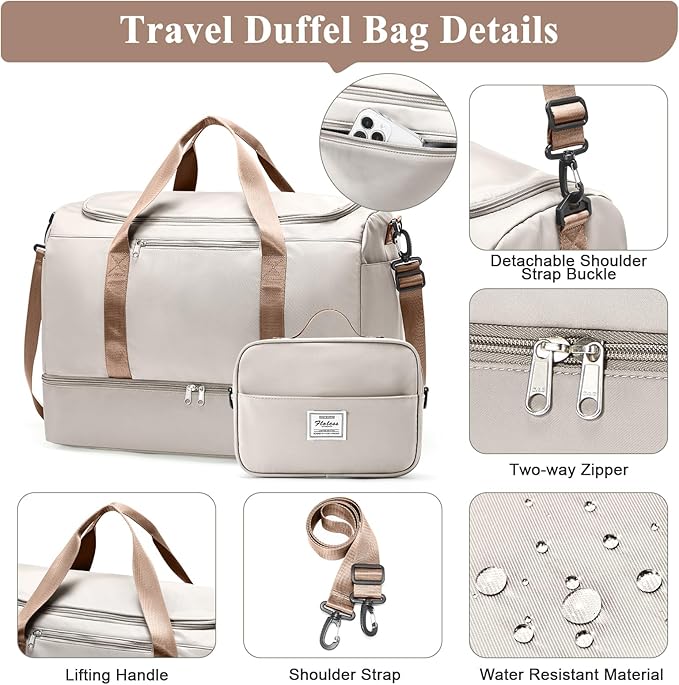 Extra Large Travel Duffle Bag with Shoe Compartment & Toiletry Bag, XL Weekender Bags for Women, Carry On Overnight Bags for Gym Sports, Water-Resistant Hospital Bag for Labor and Delivery