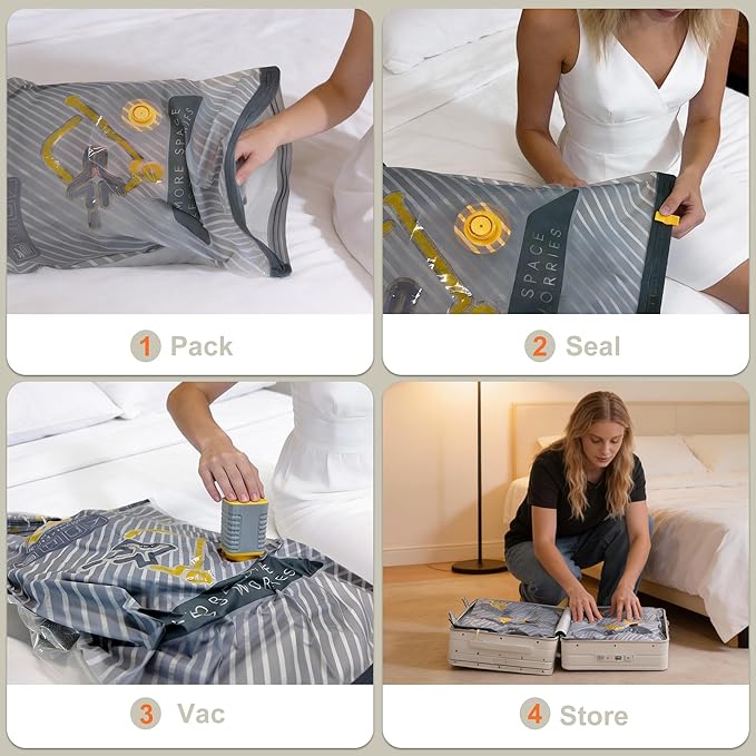 10-Pack Vacuum Bags for Travel with Wireless Rechargeable Pump, Carry-on Size Compression Packing Bags for Luggage & Suitcase, Space Saver for Clothes & Clothing, 10 Combo Travel Size, Fast 3S Vacuum